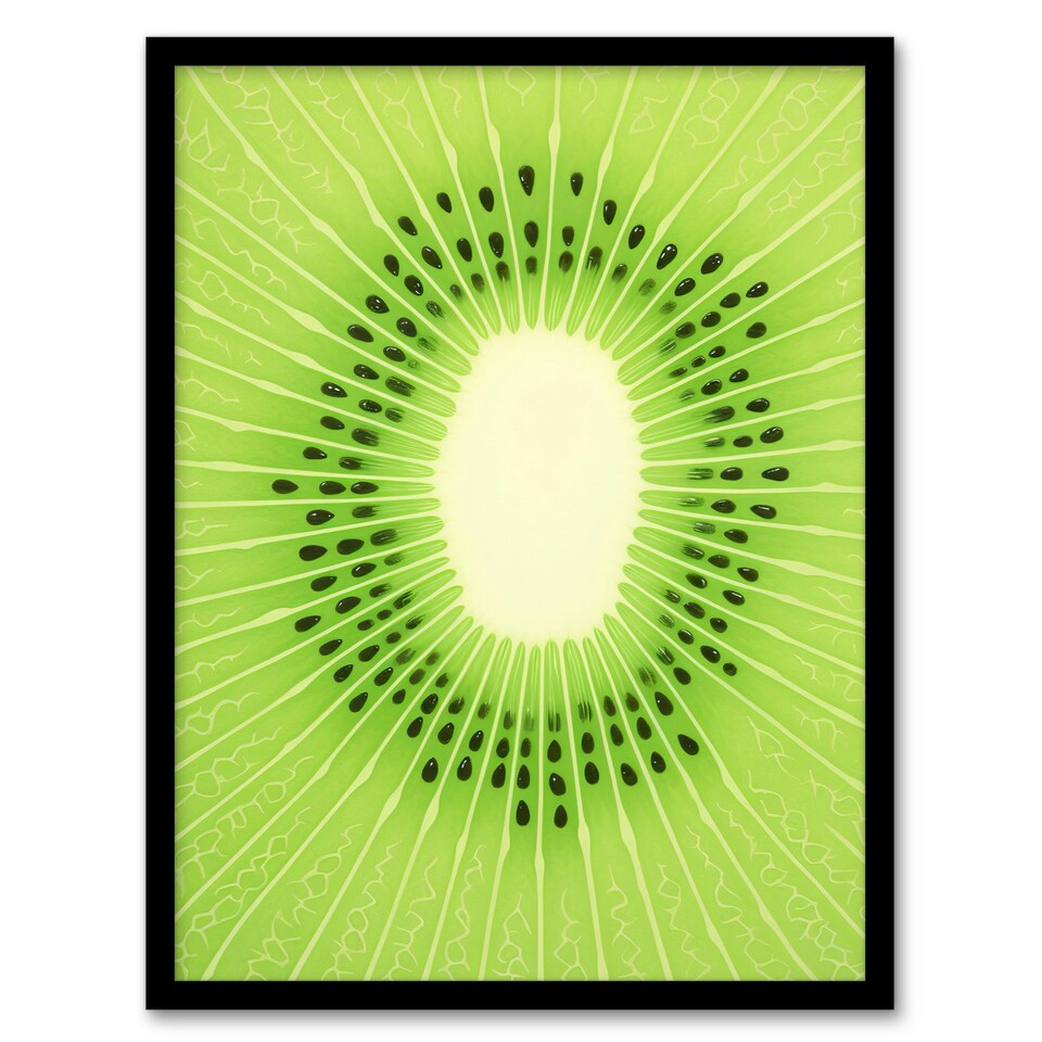 image 1 of Kiwi Fruit Slice Minimalist Kitchen Interior Black Framed Wall Art Print A4