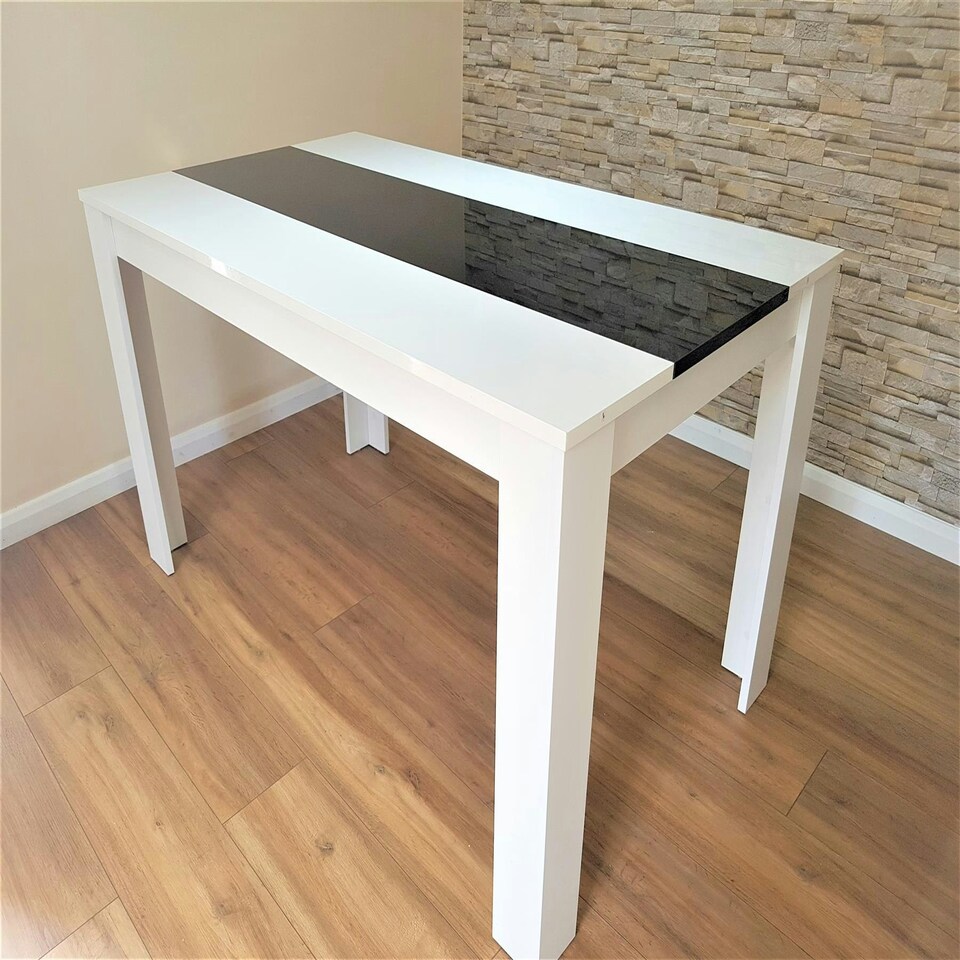 image 1 of Dining Table Wood Kitchen Place for 4 Seats, Dining Table Only (White and Black H 75 x L 117 x W 77 cm) Black