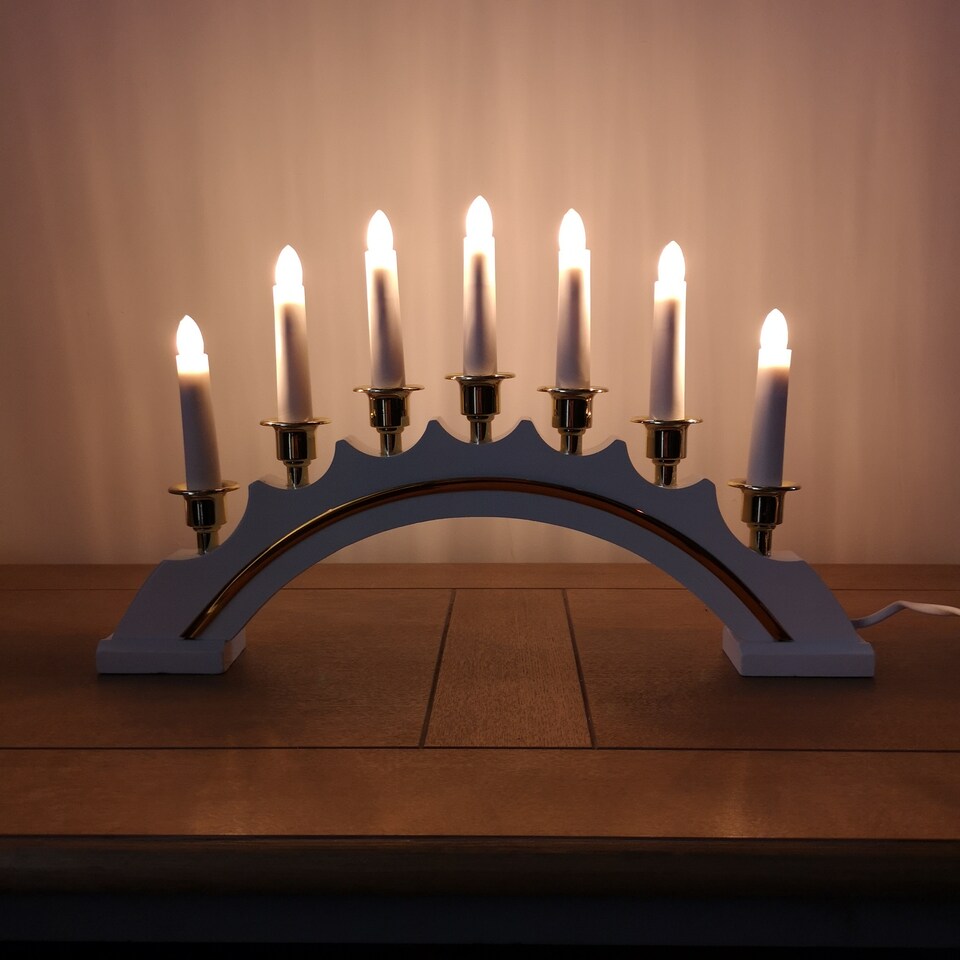 image 1 of 42cm Premier Christmas Candlebridge with 7 Bulbs in White Mains Powered