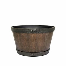 APTA Oban Dark Oak Whiskey Barrel Flower Pot 33cm Lightweight Recycled Plastic Planter, UV Resistant & Frostproof