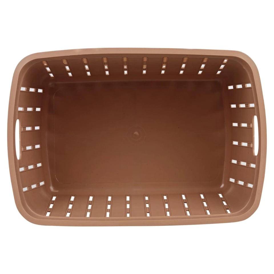 image 1 of 20L Plastic Bamboo Look Basket Laundry Clothes Storage Sorter Hamper with Handles | Multi | Cappuccino