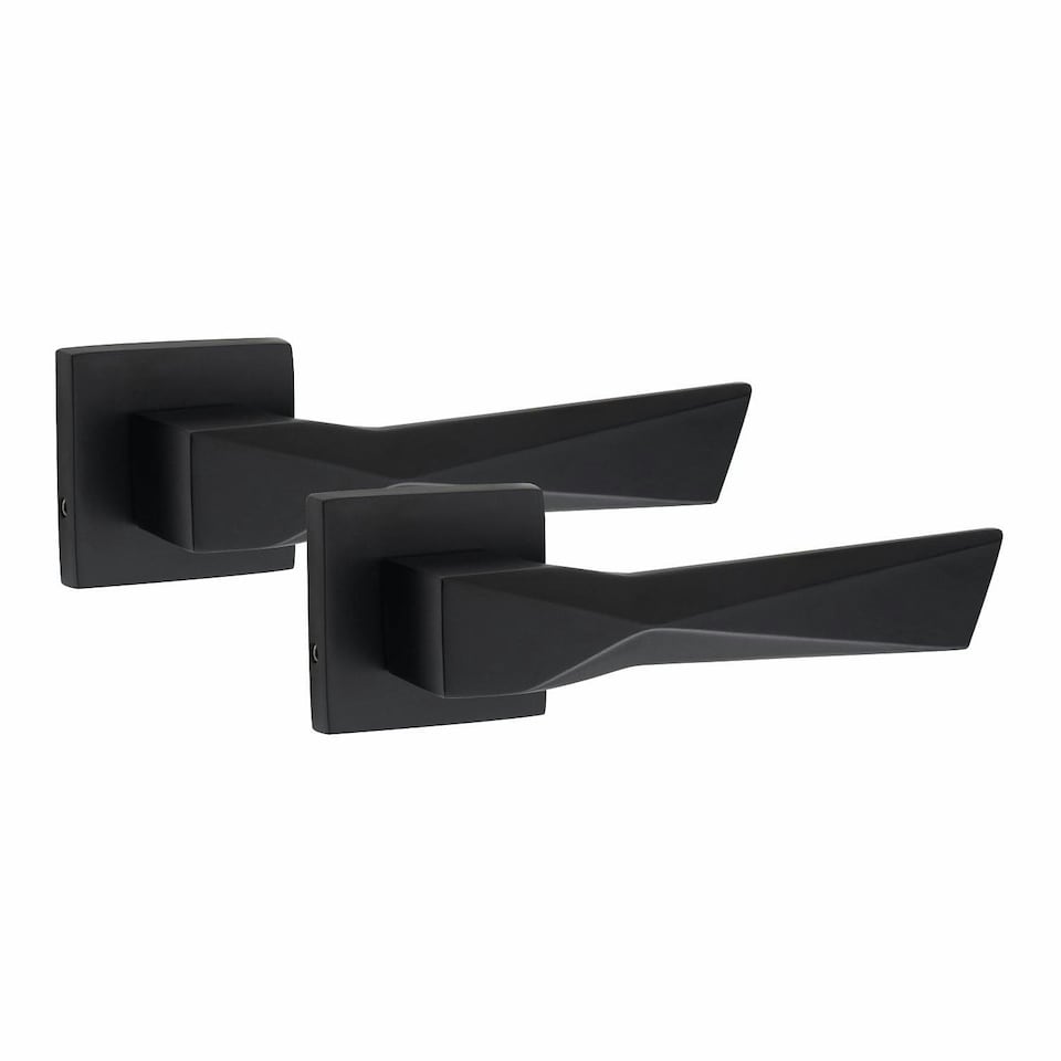 image 1 of Golden Grace 1 Pair Modern Aura Premium Design Door Handles on Square Rose in Matt Black Finish Black