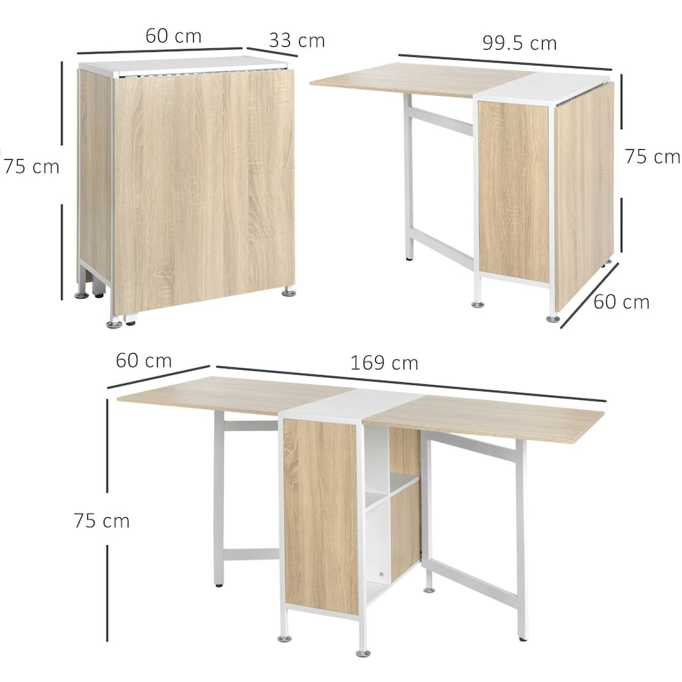 image 1 of Homcom Foldable Dining Table - Oak & White | Folding Computer Desk
