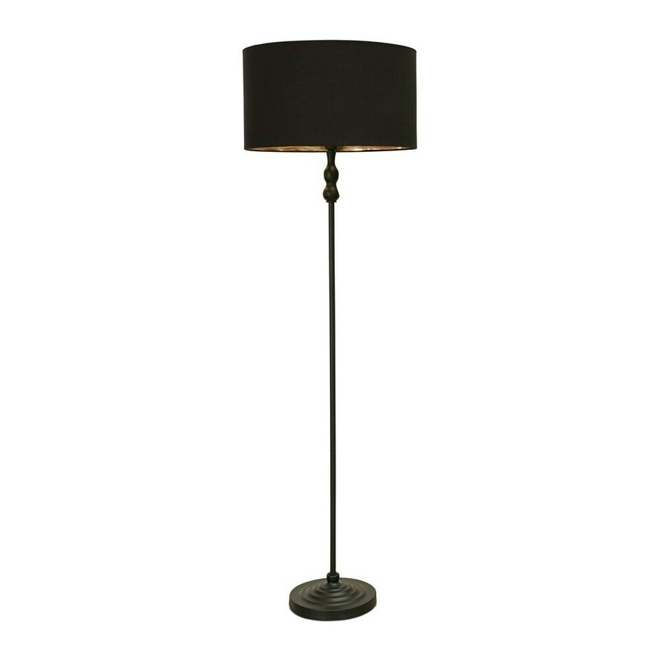 image 1 of ValueLights Maggie Black Metal Candlestick Floor Lamp with Black and Metallic Gold Shade and LED Bulb Black