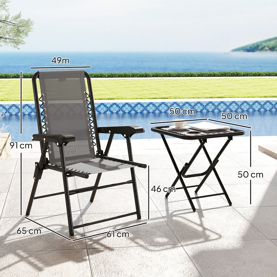 image 1 of Outsunny 3 Pieces Folding Garden Bistro Set with Cup Holders, Dark Grey
