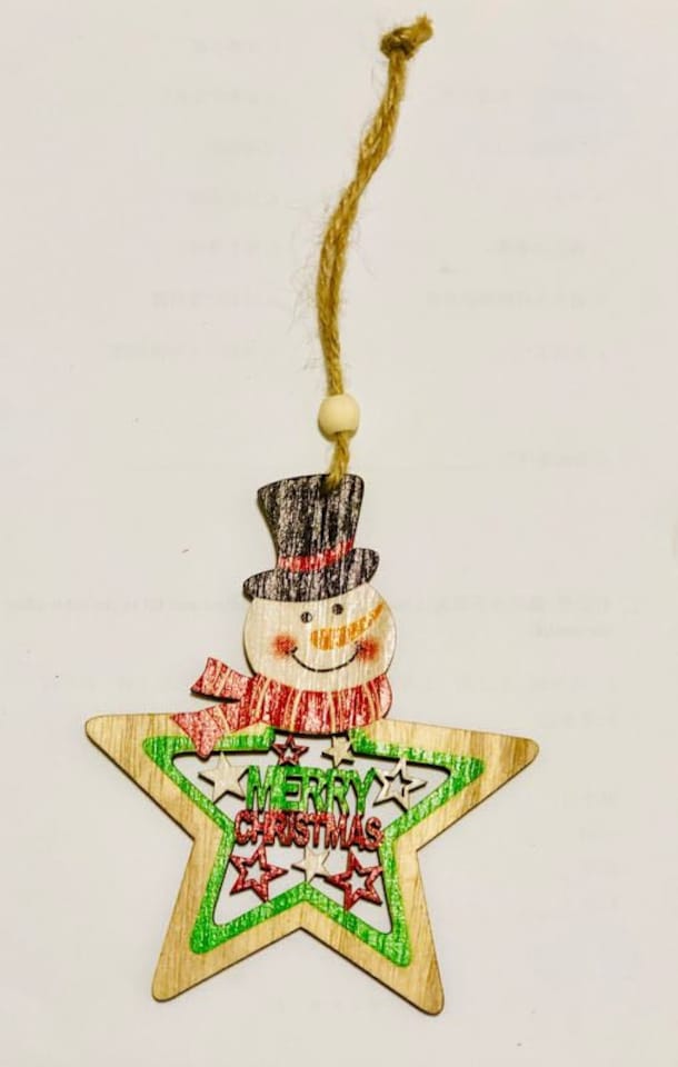 image 1 of Christmas Tree Ornaments Wooden Aesthetic Hanging Decorations Painted Stars 3Pcs