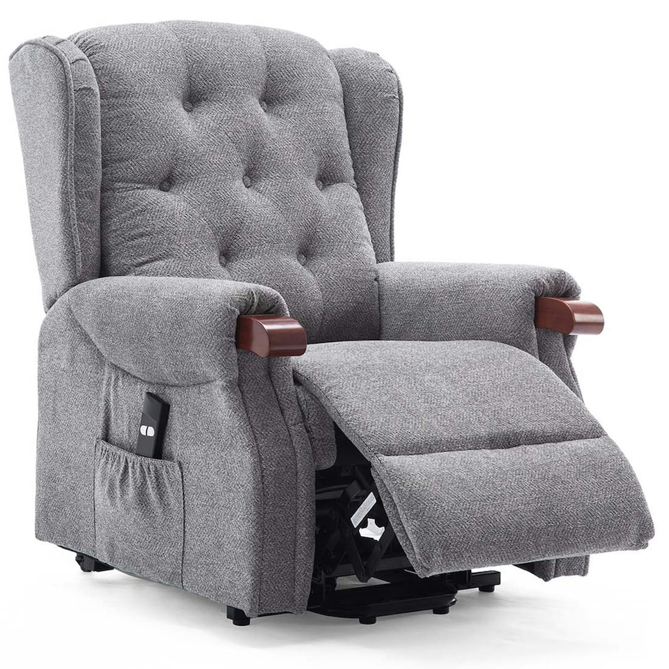 image 1 of Harrogate Single Motor Electric Rise Recliner Fabric Lift Riser Chair (Grey)