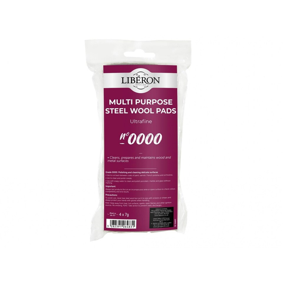 Liberon Steel Wool - Multi Colour - Grade 0000 Ultra Fine 4 x 7g