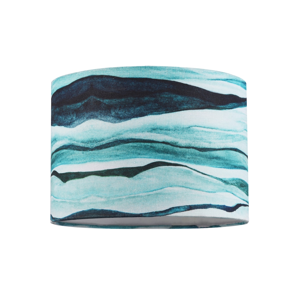image 1 of Sea Waves Drum Lamp Shade in Teal Duck Egg and Navy Blue - 25cm Linen Fabric | Blue