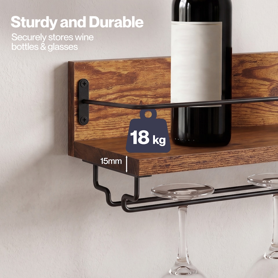 image 1 of Levede Wall Wine Rack With Glass Holder Floating Wine Shelf Home Bar Storage 2PC