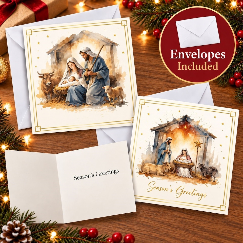 image 1 of 24 Christmas Cards With Envelopes Nativity Scene 2 Designs
