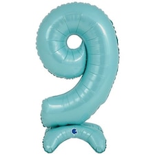 Pastel Blue Number 9 Shaped Air Fill Standing Foil Balloon 64cm / 25 in