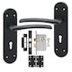 image 1 of Golden Grace 1 Pair Victorian Indiana Design Long Rounded Backplate Door Handle Matt Black Metal 3 Lever Lock Set with Hinges - 182mm x 45mm