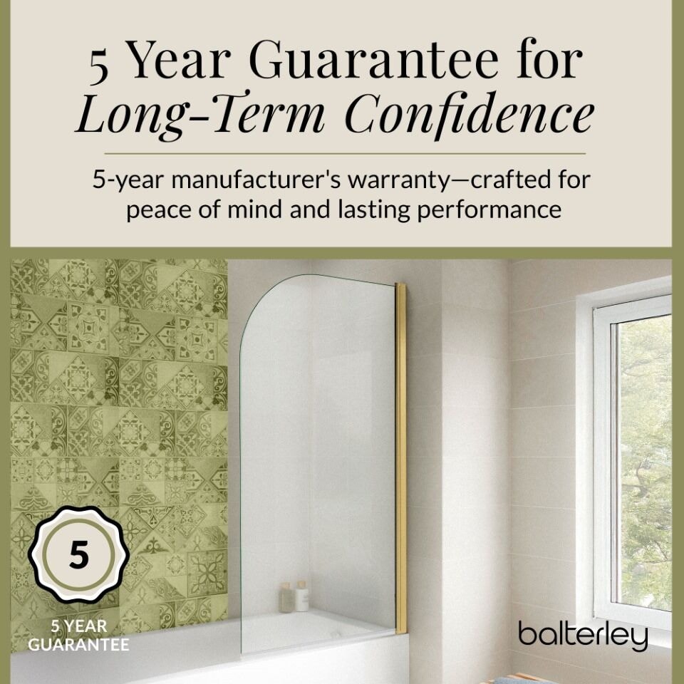 image 1 of Brushed Brass Reversible Hinged 6mm Bath Shower Screen 1430x790mm | Copper | Brushed Brass | 1