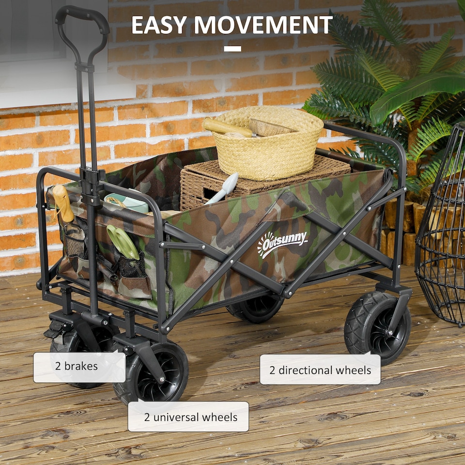 image 1 of Outsunny Foldable Garden Cart, Outdoor Utility Wagon with Carry Bag, Camouflage