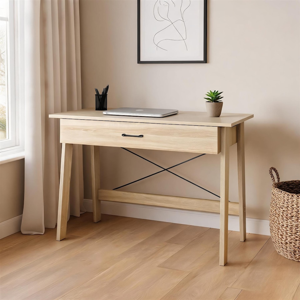image 1 of Winston 1 Drawer Desk Computer Oak Office Table Workstation Home Metal Handles