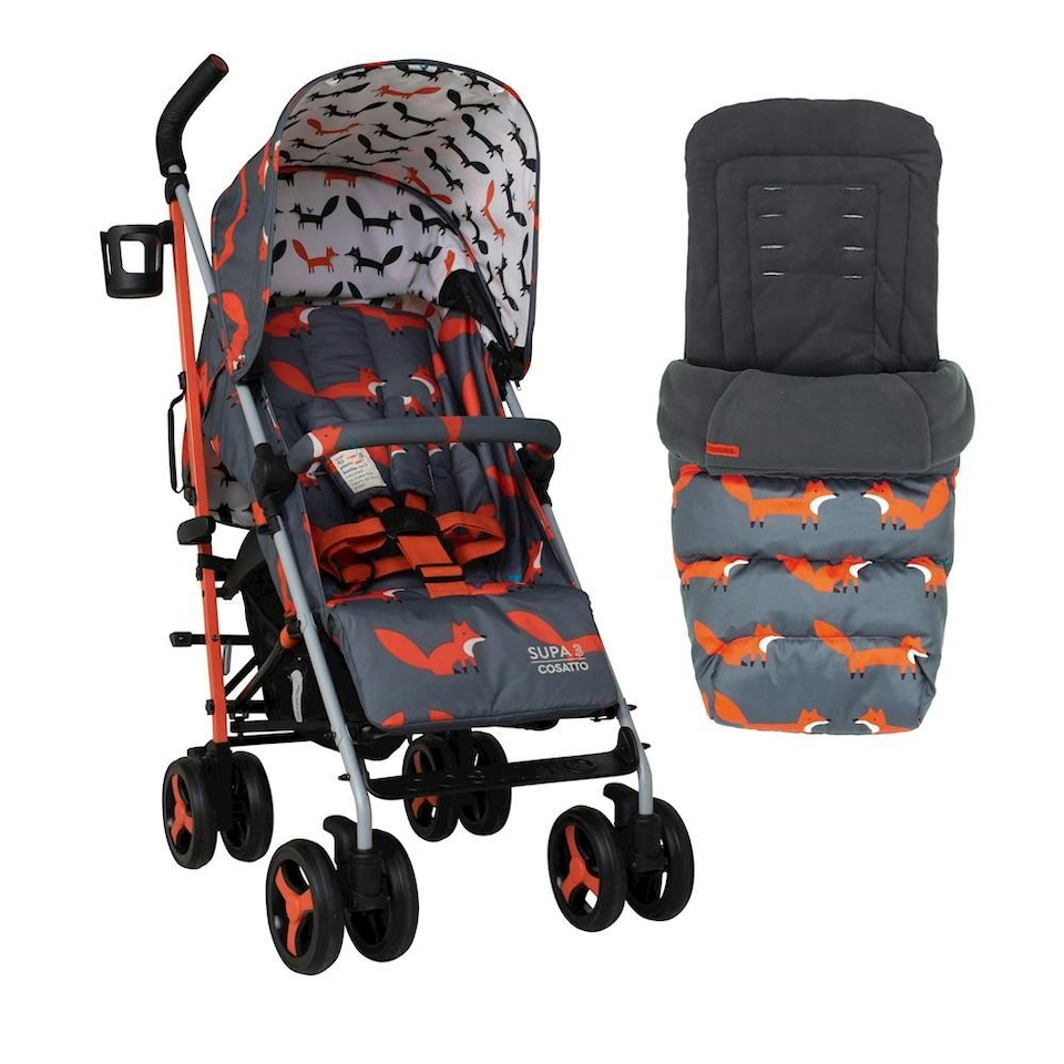 image 1 of Cosatto Supa 3 Stroller - Birth - 25kg, Compact Fold & Free Footmuff (Charcoal Mister Fox)