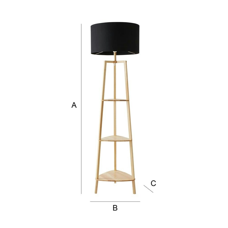 image 1 of ValueLights Hiru Wooden 3 Tier Shelf Floor Lamp Black Shade Black