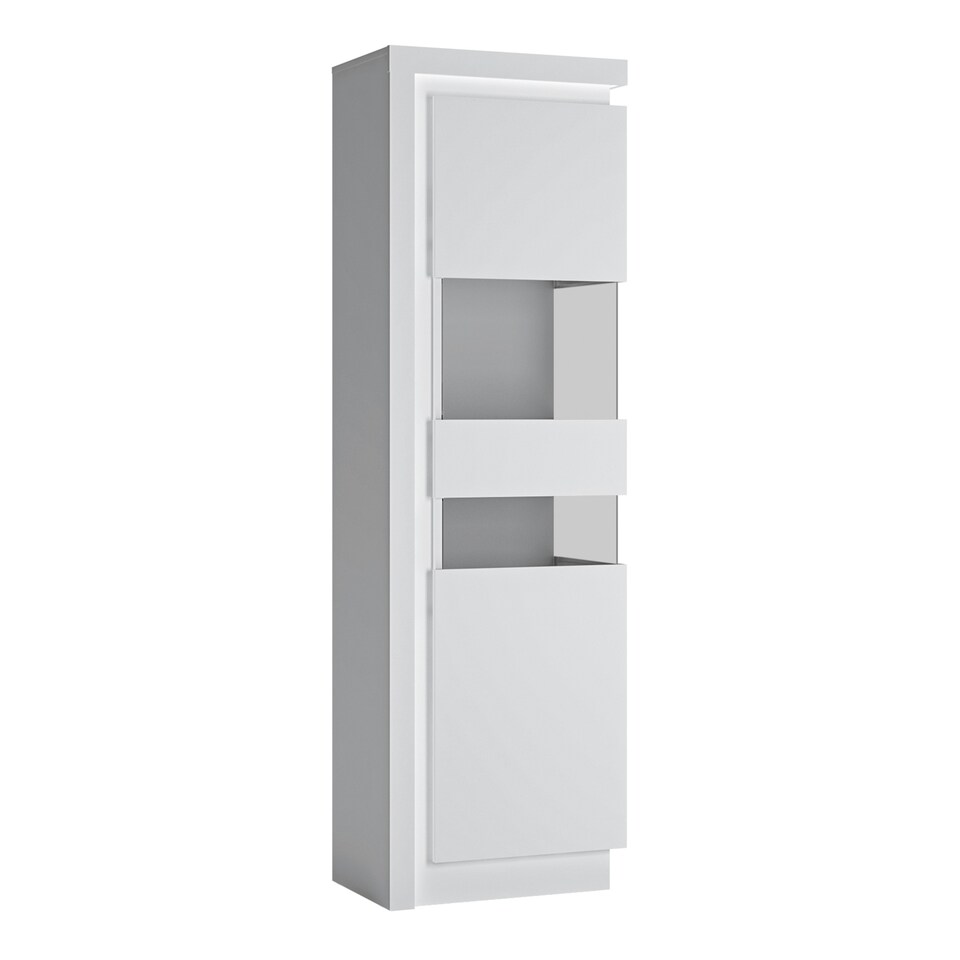 image 1 of Lyon Tall Narrow Display Cabinet (RHD) (including LED lighting) in White and High Gloss