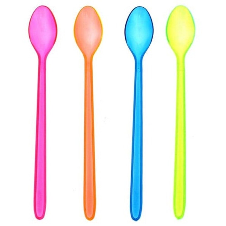 Neon Reusable Assorted Plastic Glow Spoons - Pack of 10