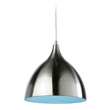 Caf 1 Light Dome Ceiling Pendant Brushed Steel, Blue Inside, E27