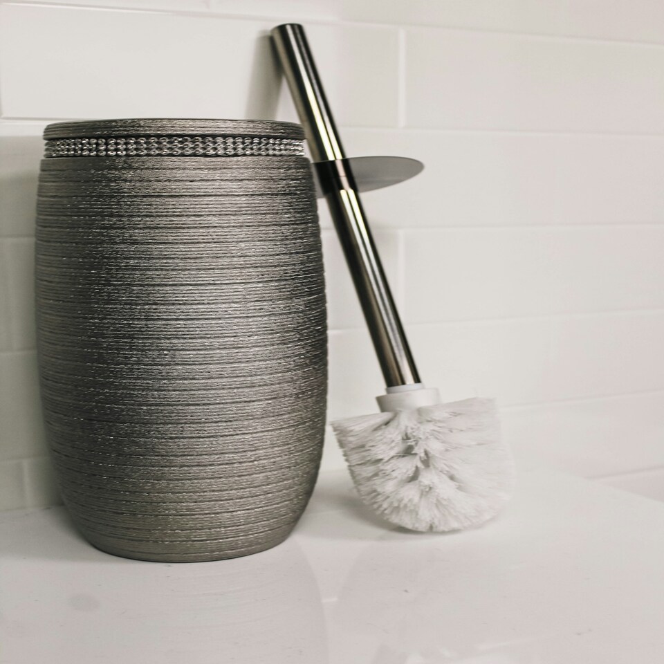 image 1 of Showerdrape Pzazz Silver Diamante Toilet Brush & Sink Tumbler Bathroom Accessory Set