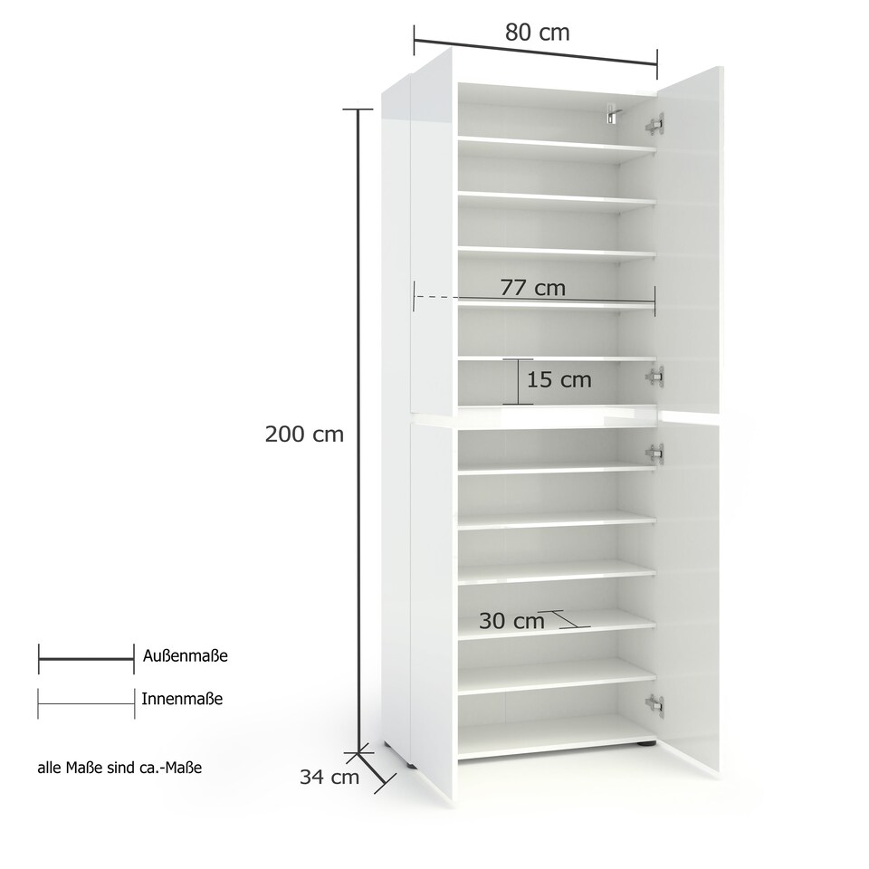 image 1 of FURNICOMP Vida 4 Door 80cm White Gloss Tall Shoe Cabinet/Storage Cupboard