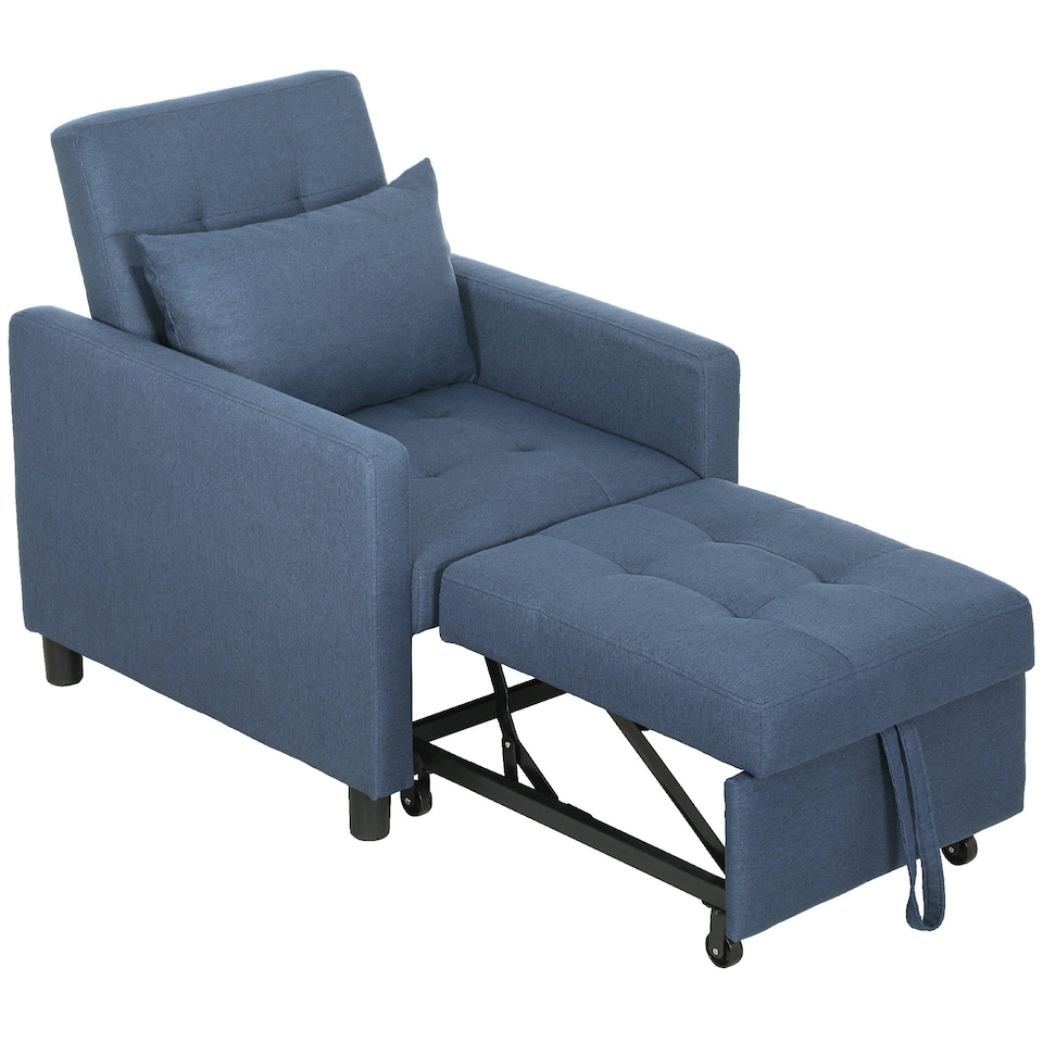 image 1 of HOMCOM Convertible Single Chair Bed with Upholstered Fabric, Blue Blue | Blue