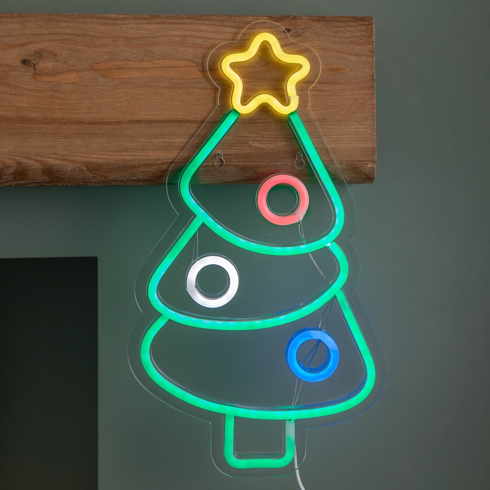 image 1 of 40cm USB Powered Light up Christmas Bauble Tree Neon Sign in Multi-Coloured
