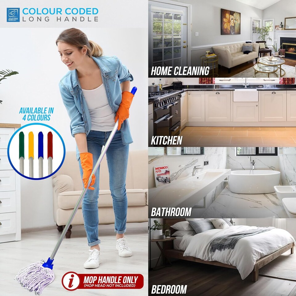 image 1 of Colour-Coded Aluminium Mop & Broom Handle 120cm Universal Screw Fit