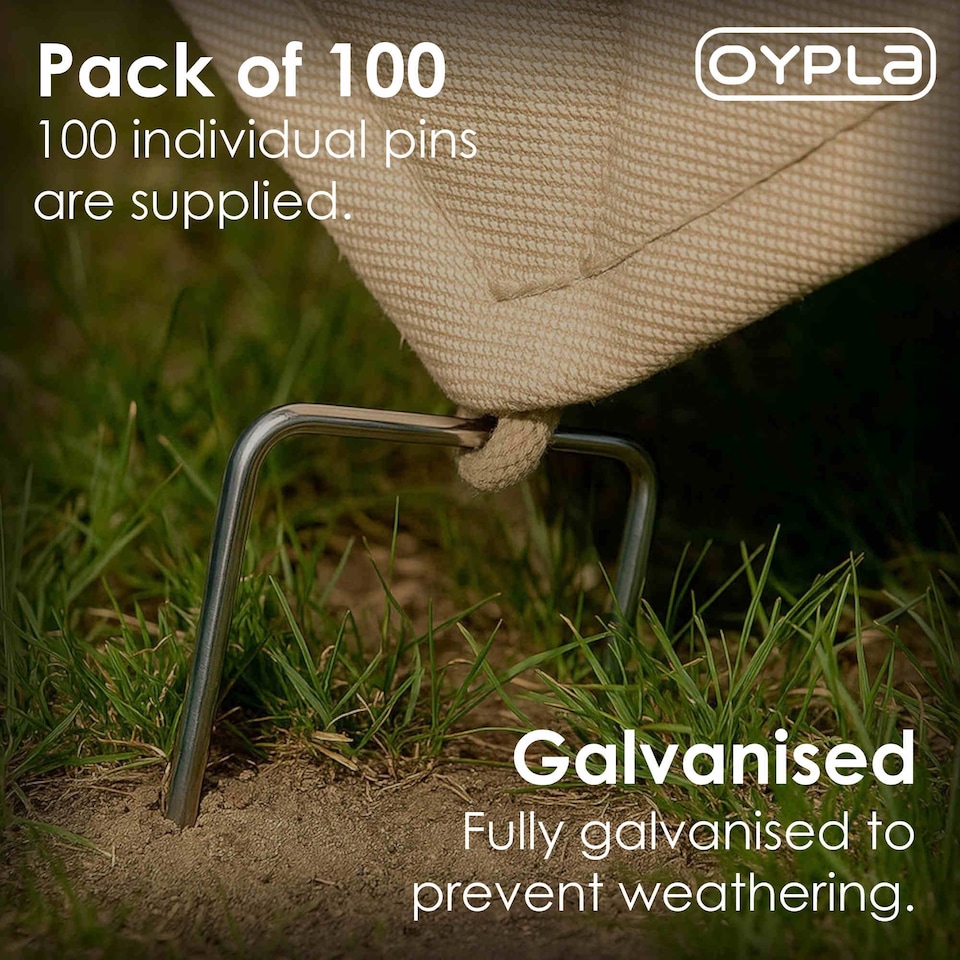 image 1 of 100x Galvanised Steel Weed Membrane Pins Ground Stakes Garden Pegs - 6 inch