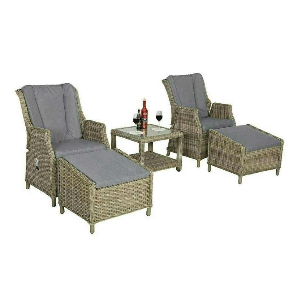 image 1 of Wentworth 5 Pc Deluxe Gas Reclining Chair Set - Synthetic Rattan - H45 x W60 x L60 cm - Beige