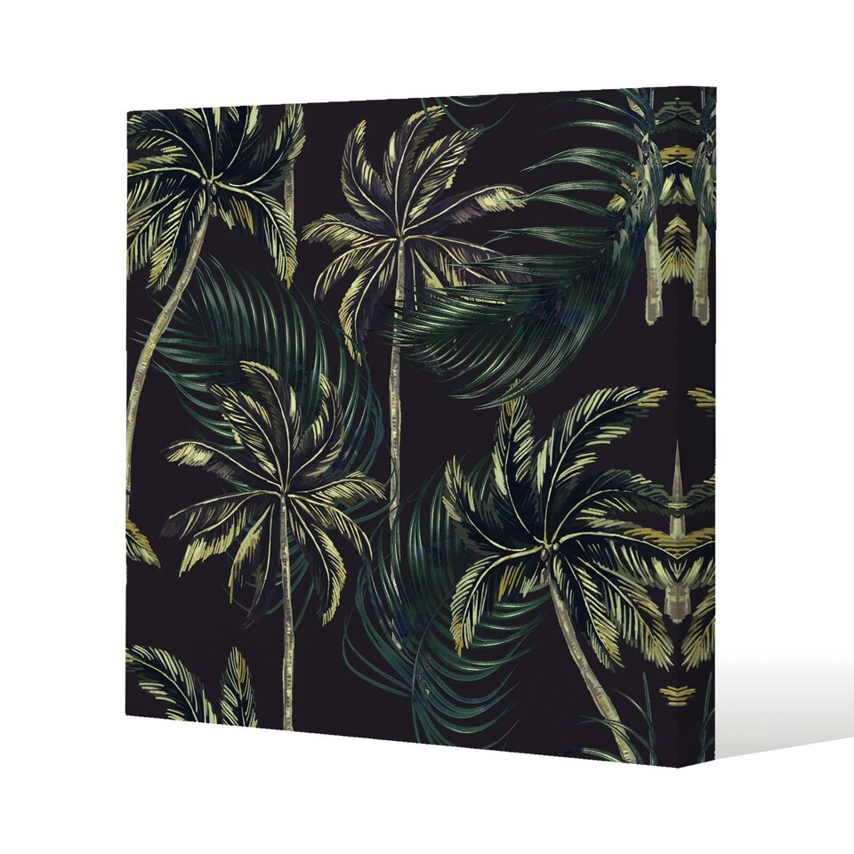 image 1 of Green Palm on Black (Canvas Print) 114 x 114 x 4cm