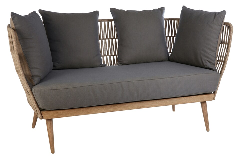 image 1 of Orsina 2 Seat Rope Sofa,  Sustainable Rope Garden Sofa, Easy to Clean Grey Outdoor Sofa, Back & Armrest Rope Sofa