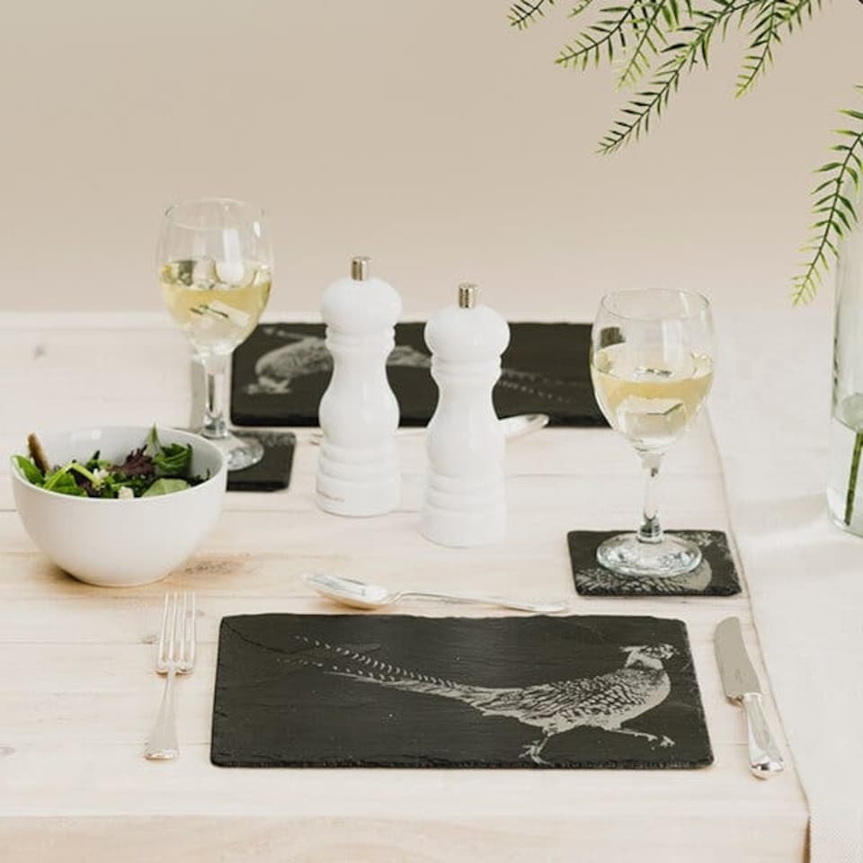 image 1 of The Just Slate Company Pheasant Slate Coaster & Placemat  Set
