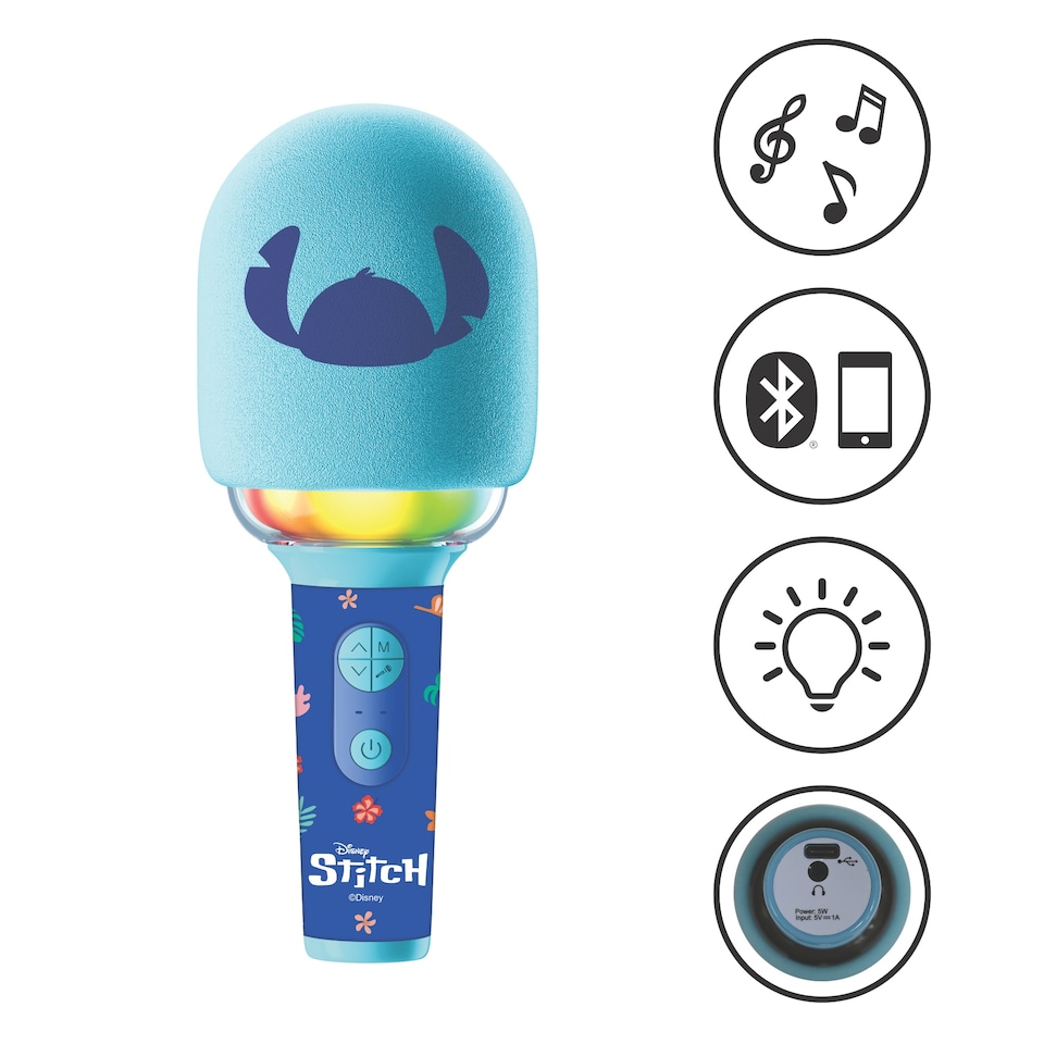 image 1 of Lexibook MIC280D Disney Stitch Bluetooth Wireless Karaoke Microphone with Sound and Light