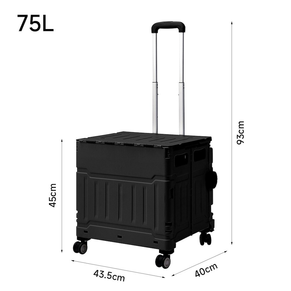 image 1 of Living and Home Collapsible Rolling Utility Crate - Black 75L | Black