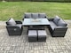 image 1 of Fimous Wicker Rattan Garden Furniture Set with Fire Pit Table 8 Seater Outdoor Lounge Sofa Set Dark Grey Mixed