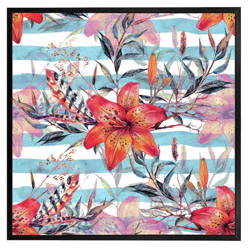 image 1 of Bouquet of watercolour tiger lilies (Picutre Frame) Brown | Oak | S