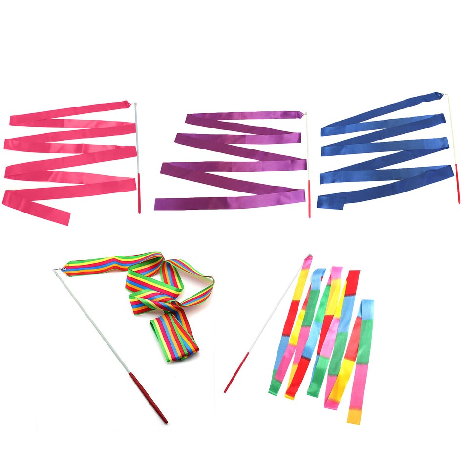 image 1 of 5 Assorted Colours Rhythmic Gymnastics Ribbon Wand, Dance Streamer Baton
