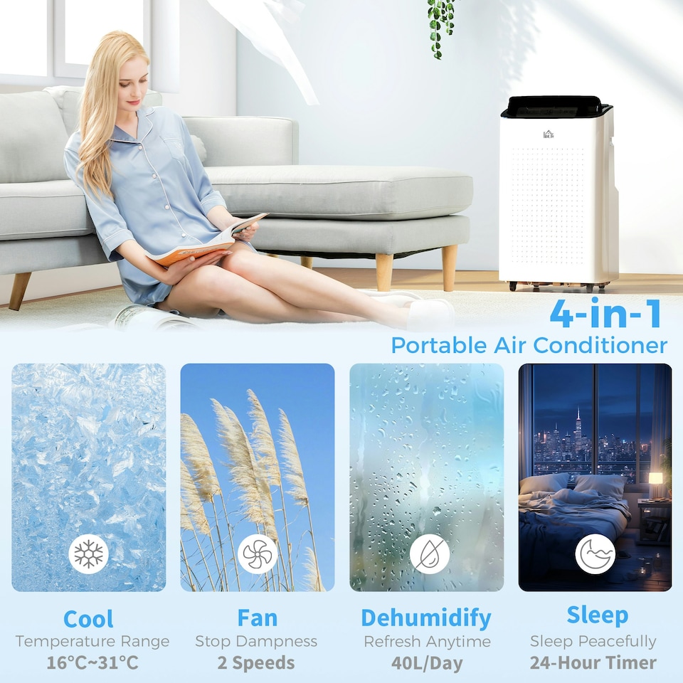 image 1 of HOMCOM 12000 BTU Portable Air Conditioner Unit with WiFi Smart App, 26m²