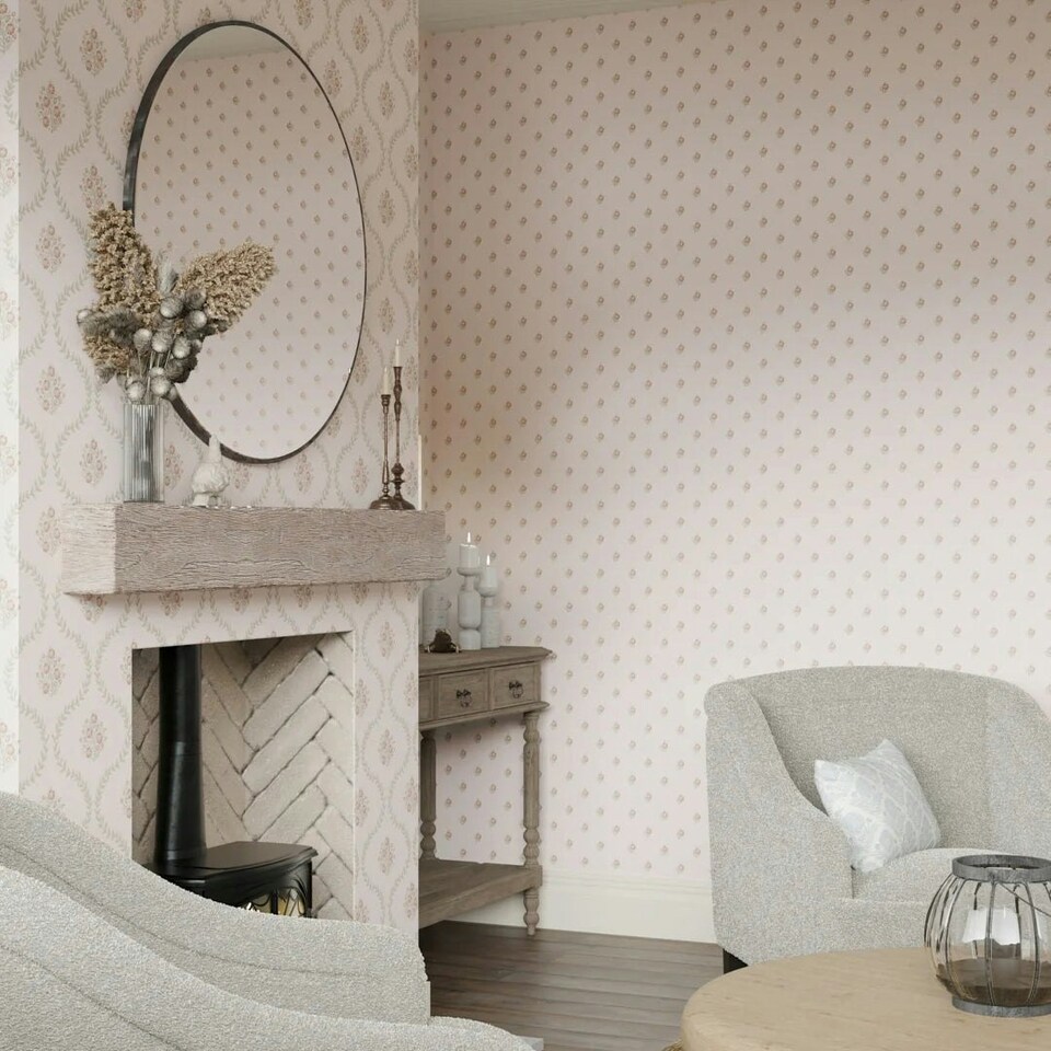 image 1 of Ditsy Posy Wallpaper in Vintage Pink and Sage Multi