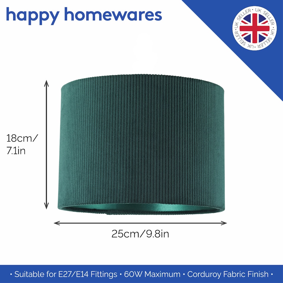 image 1 of Dark Forest Green Corduroy Fabric 10' Lamp Shade with Inner Emerald Satin Lining | Green | 10"