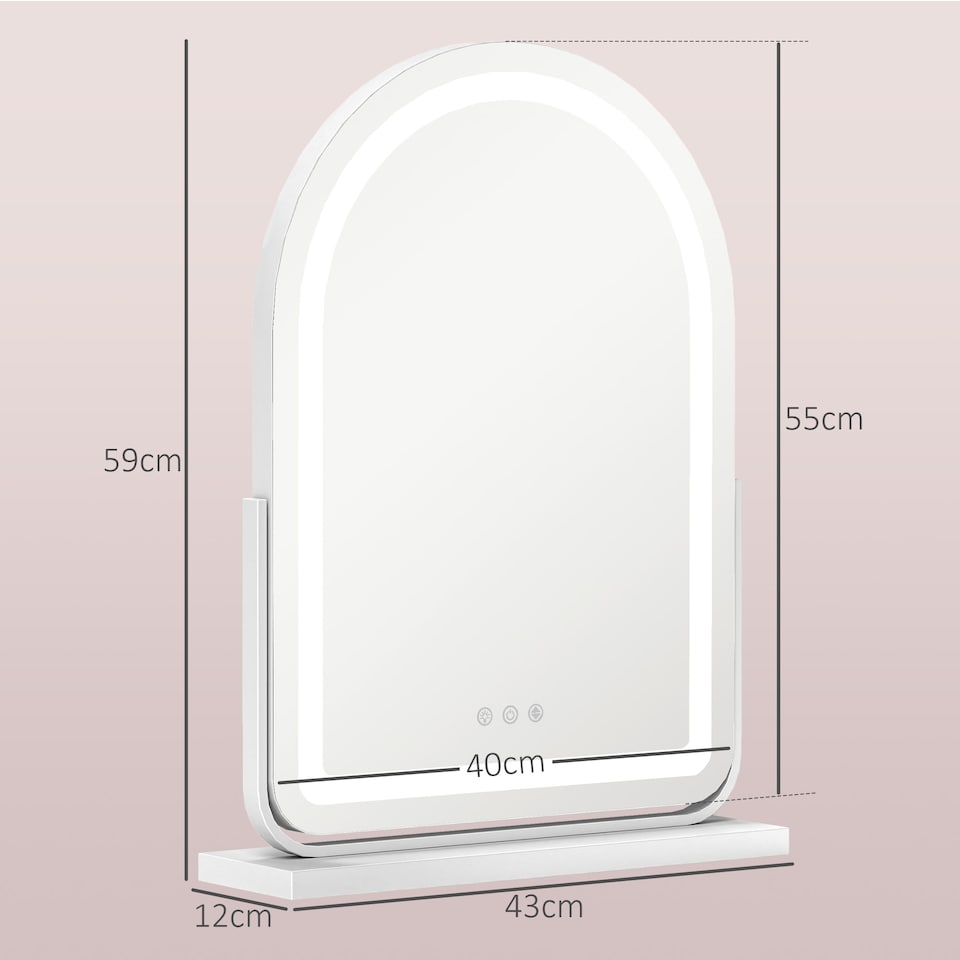 image 1 of HOMCOM LED Vanity Mirror with Lights, 43  59cm Lighted Makeup Mirror with 3 Colour, 360 Degree Rotation, Touch Screen, for Bedroom and Dressing Room, White