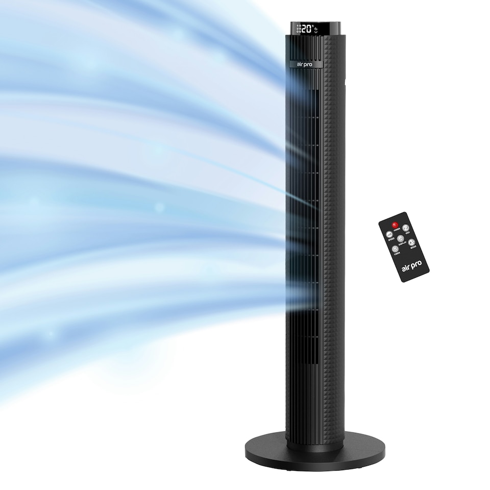 image 1 of Air Pro Smart 38" Tower Fan - Oscillating Bladeless Fan with Remote Control - Black