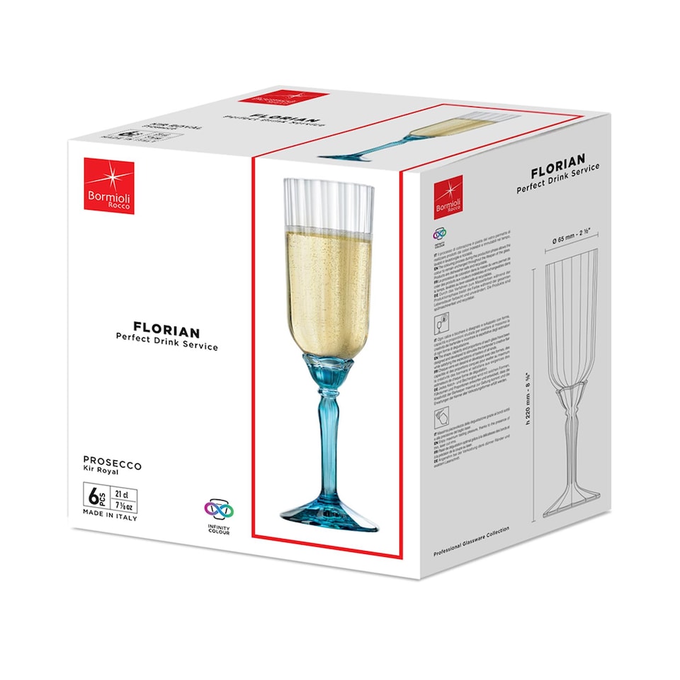 image 1 of Bormioli Rocco Florian Champagne Flutes - 210ml - Blue - Pack of 6