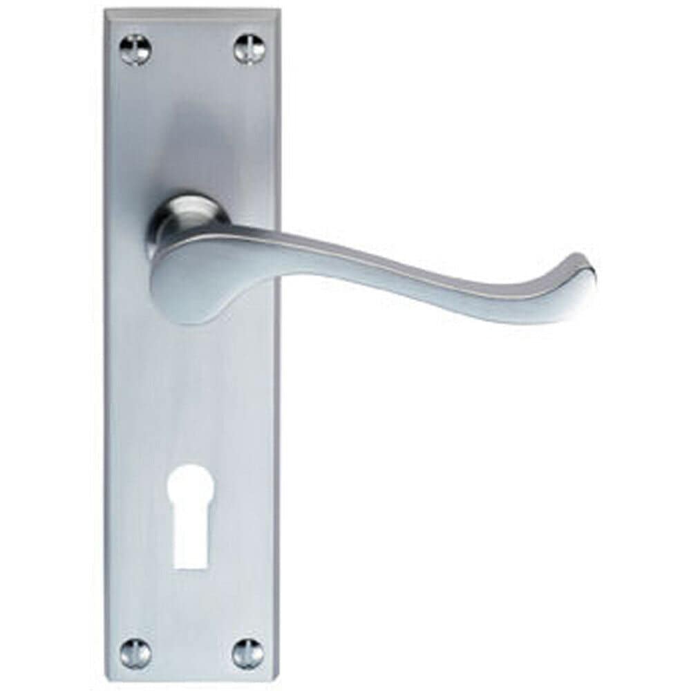 Loops Victorian Scroll Handle on Rectangular Lock Backplate 155 x 41mm Satin Chrome