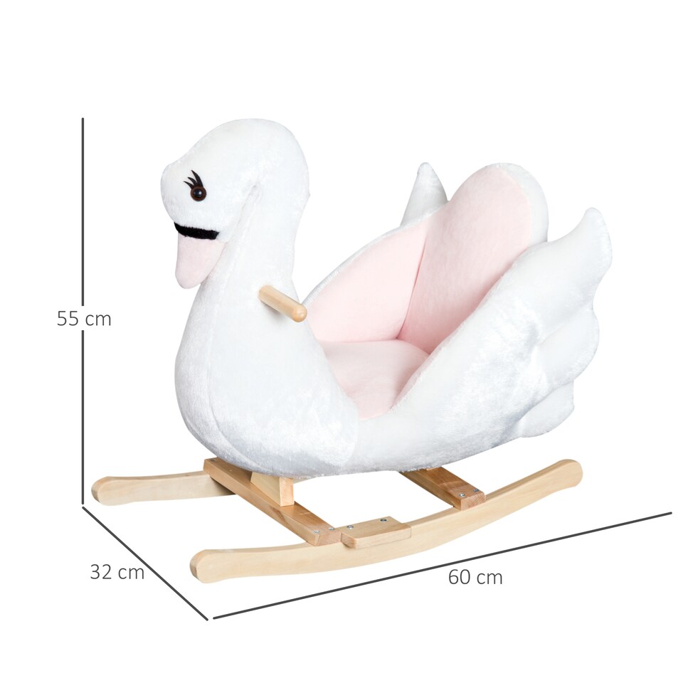 image 1 of HOMCOM Kids Rocking Horse Plush Ride On Swan Toy with Safety Seat for Toddler 18 Months Plus, White and Pink
