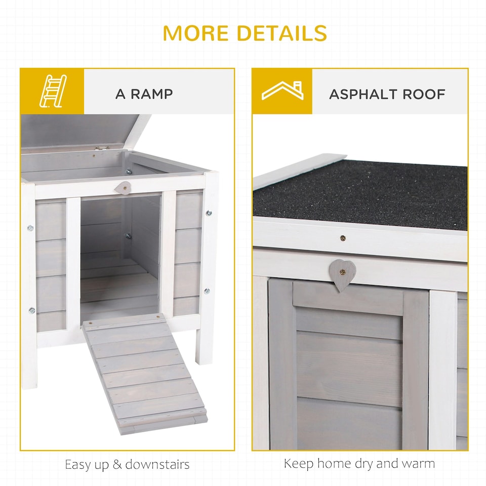 image 1 of PawHut Rabbit Hutch, Bunny Cage Outdoor Wooden House w/ Asphalt Roof, Grey