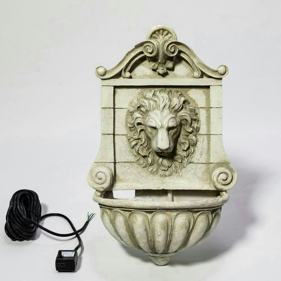 image 1 of Primrose King Lion Head Wall Mounted Antique Effect Water Feature Cream 50cm